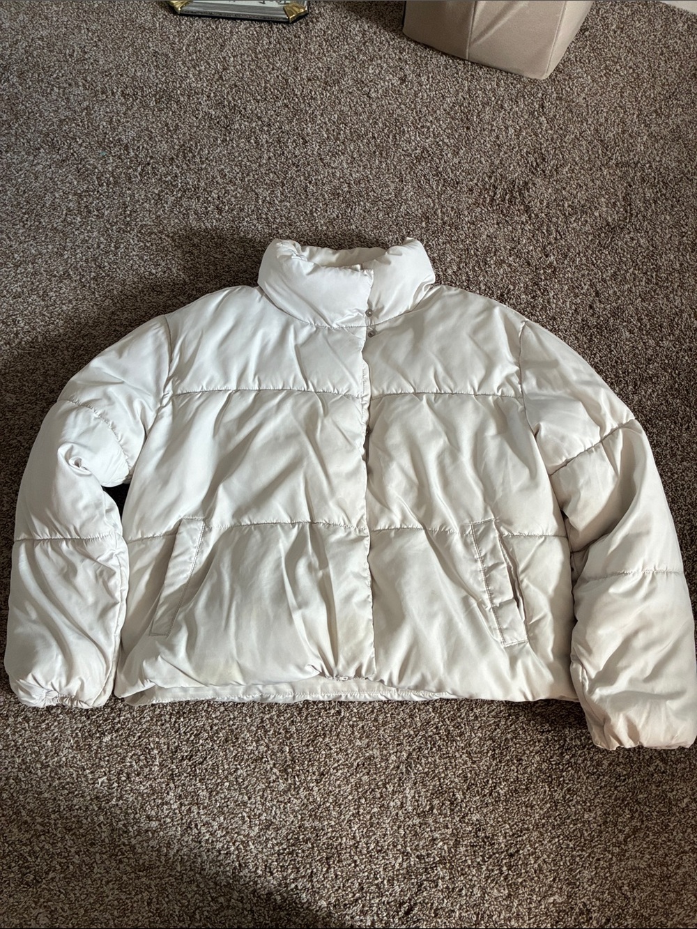 Old Navy Cream Puffer Jacket with High Collar